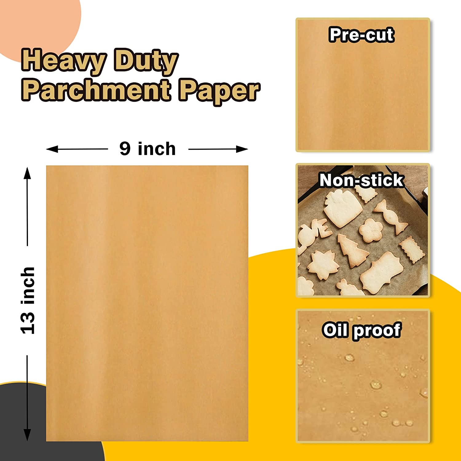 Katbite 200pcs 9x13 inch Heavy Duty Unbleached Parchment Paper, Parchment Paper Sheets for Baking Cookies, Cooking, Frying, Air Fryer, Grilling Rack