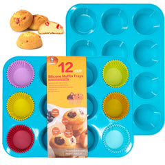 Katbite 12 Cups Silicone Muffin Pan,Blue