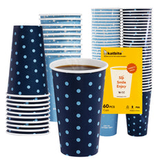 Katbite Cups 16oz 60 Pack,Disposable Paper Cups,Polka Dots And Stars Design