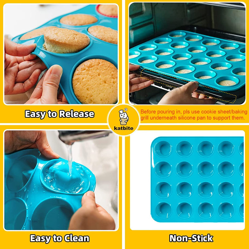 Silicone Muffin Pan Mini 24 Cups Cupcake Pan, Nonstick Free