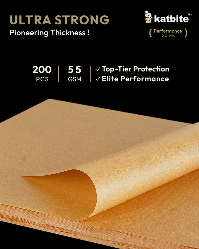 Katbite Heavy Duty Parchment Paper for Baking,Brown, 50GSM 200 Pcs 12x16 inch