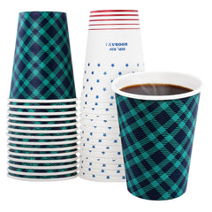 Katbite 50PCS 12 oz Disposable Paper Cups,Hot/Cold Beverage Drinking Cup,Plaid And Star Design