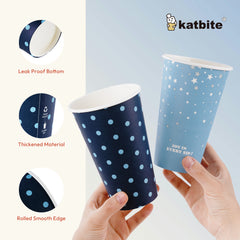 Katbite Cups 16oz 60 Pack,Disposable Paper Cups,Polka Dots And Stars Design