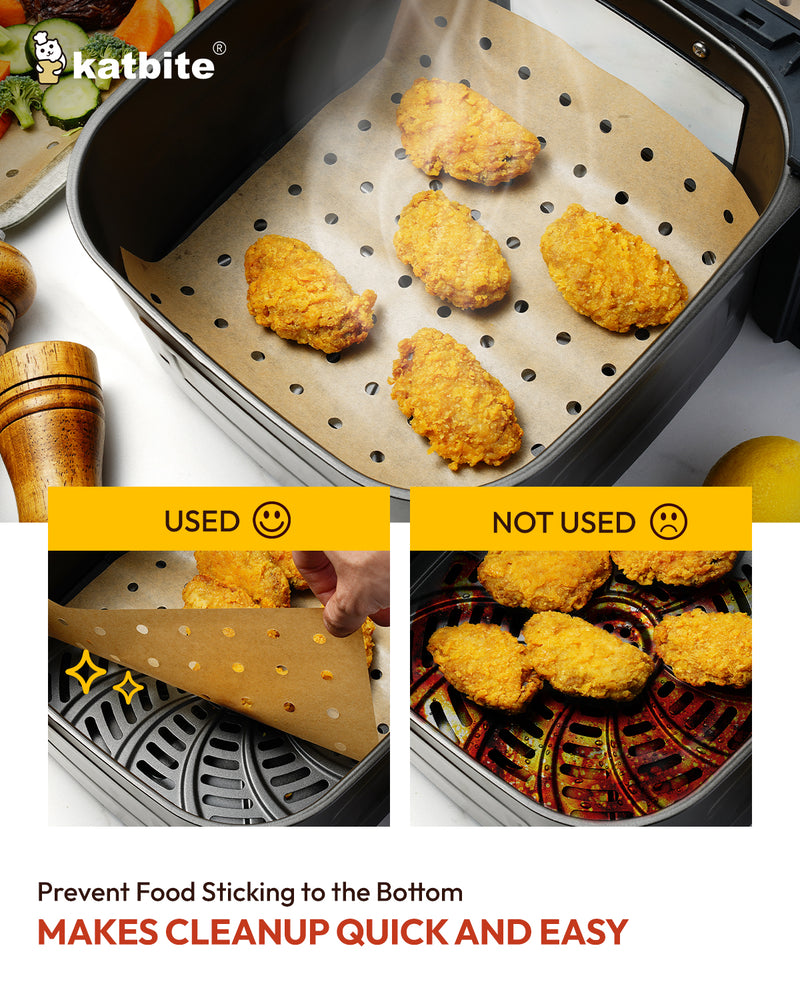 Katbite 180-Pack 9x11" Perforated Air Fryer Parchment Paper Liners – Disposable Basket Liners