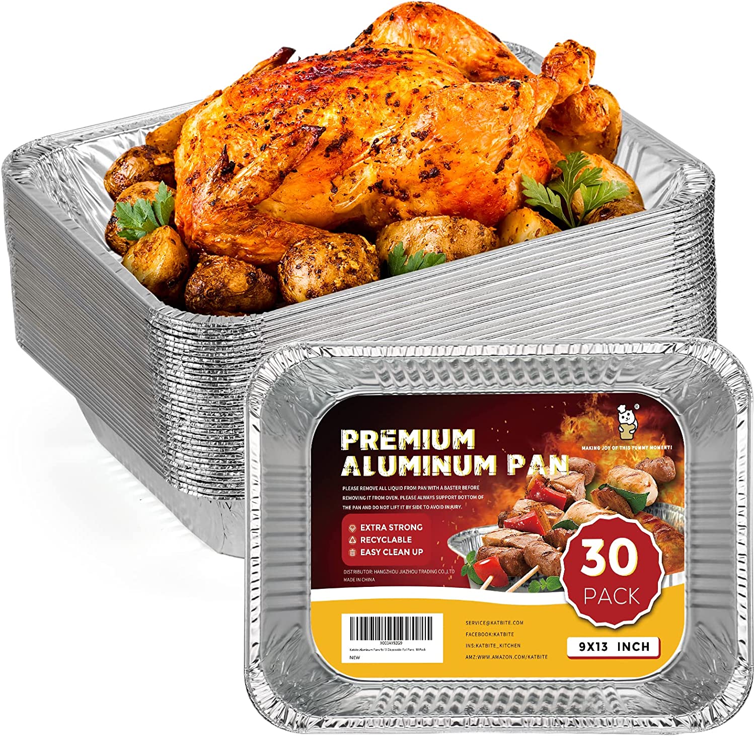 9X13 Half Size Aluminum Foil Pans Disposable 30 Pack Baking Pans