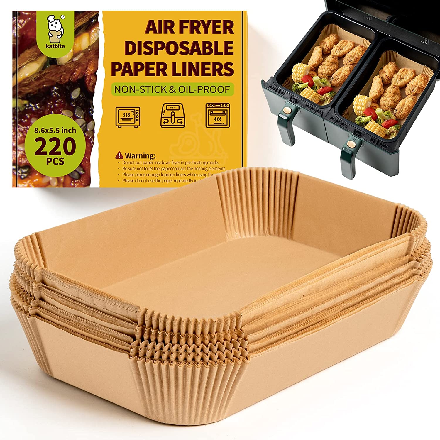 Air Fryer Disposable Paper Liner Rectangular for Ninja Foodi Dual Basket  8QT 10QT, 100Pcs Rectangle Parchment Paper liners for DZ201,DZ401, FG551