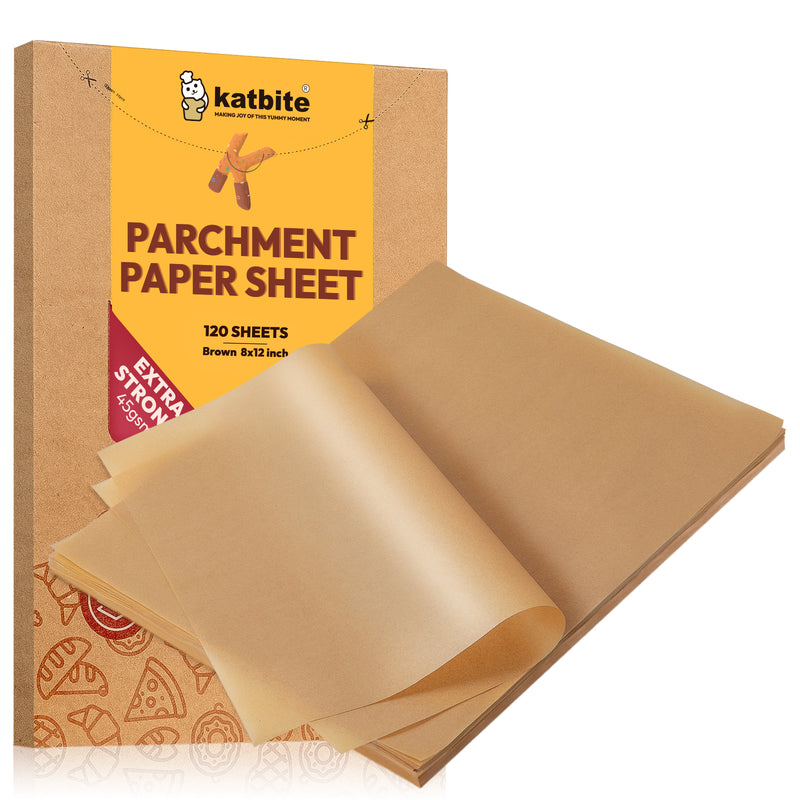 Katbite 120Pcs 8x12 inches Parchment Paper Sheets, Heavy Duty Unbleached Baking Paper, Pre-cut Parchment Paper for Baking, Air Fryer, Grilling, Steaming