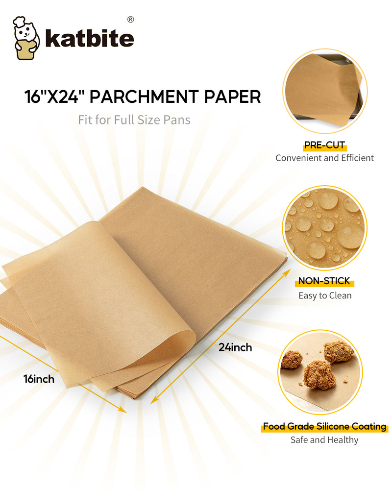 Katbite 16x24 Inch Parchment Paper Sheets, 100Pcs Non-Stick Precut Baking  Parchment, Unbleached Parchment Paper for Baking, Cooking, Grilling, Frying