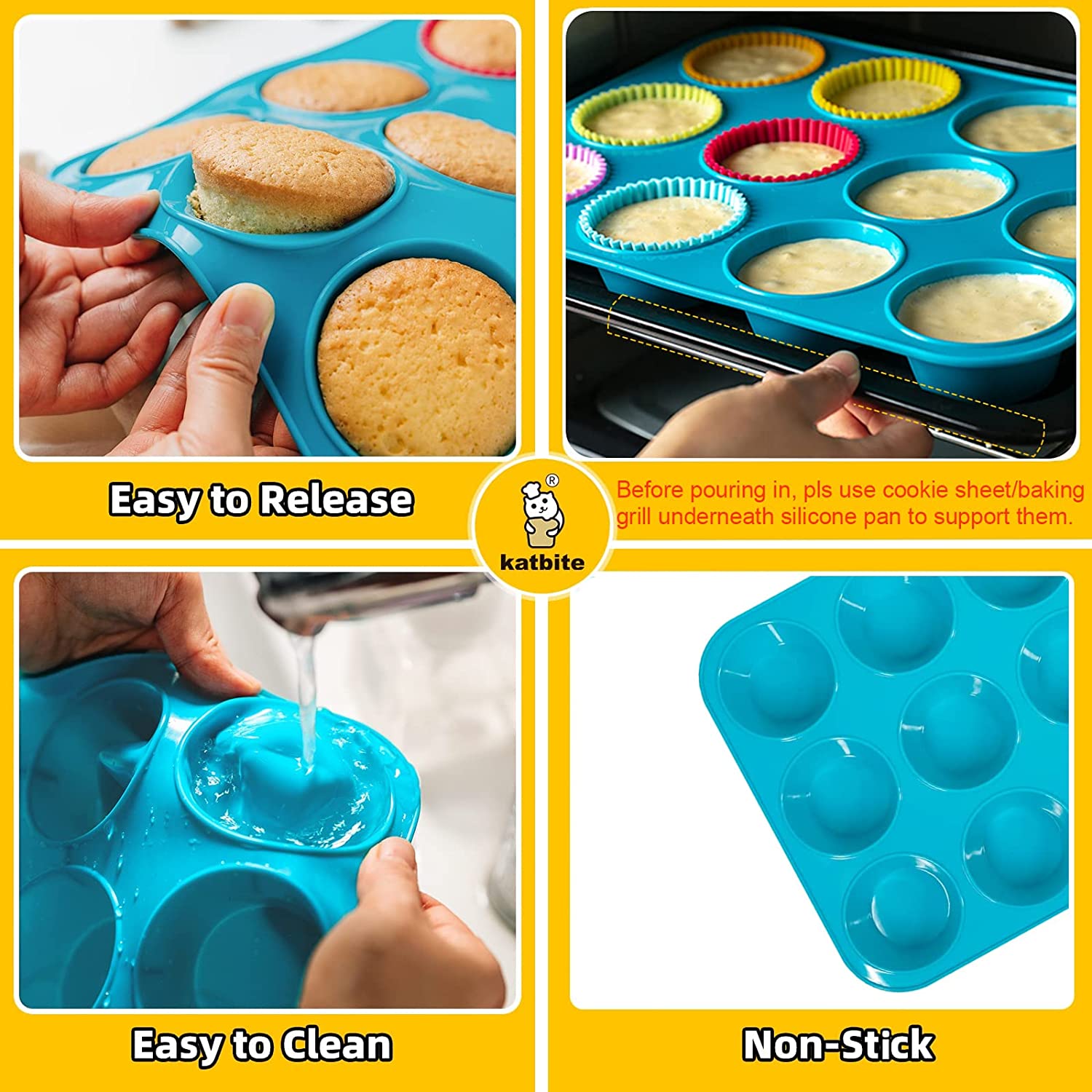 Anaeat Silicone Muffin Pan - 6 Cups Non-Stick Cupcake Molds, Food Grade  Silicone Baking Tray for Making Egg Muffin, Cupcake, Quiches, Tart and